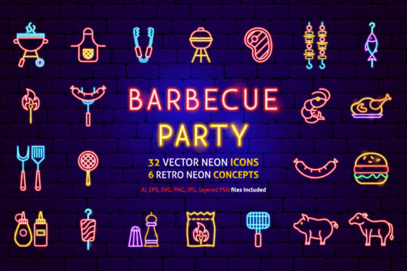 Barbecue Grill Neon: A Vibrant Graphic Design Asset for Icon-Loving Creators
