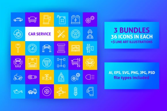 Car Service Line Art Icons: A Versatile Graphic Design Asset for Content Creators