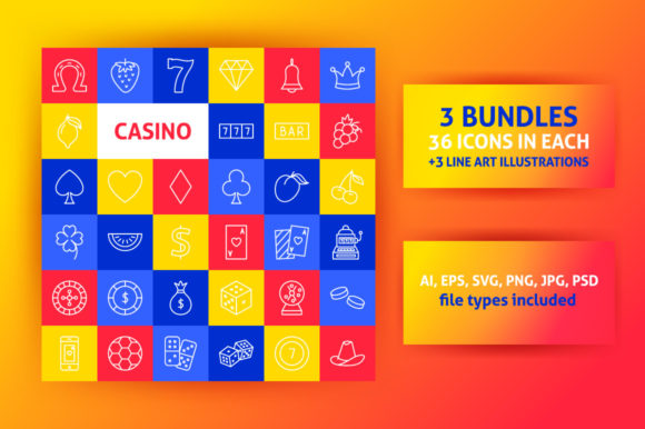 Casino Line Art Icons: A Playful Graphic Design Asset for Commercial Projects