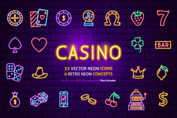 Casino Neon Graphics: A Bold and Retro Design Asset for Crafters