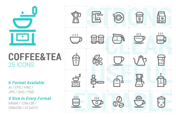 Coffee and Tea Strong Line Icon: A Must-Have Graphic Design Asset for Content Creators