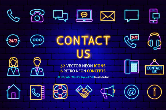 Contact Us Neon: A Vibrant Graphic Design Asset for Local Business Branding