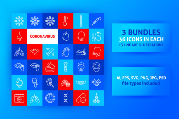 Coronavirus Line Art Icons for Handmade and Graphic Design Projects