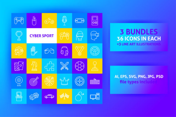 Cyber Game Line Art Icons: A Modern Graphic Design Asset for Creative Projects