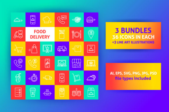 Food Delivery Line Art Icons: A Versatile Graphic Design Asset