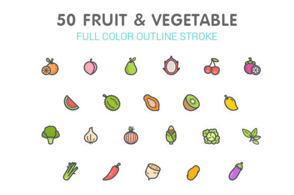 Fruit Vegetable Line with Color Icons: A Fresh Graphic Design Asset for Branding and Marketing
