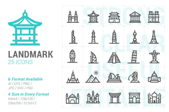 Landmark Strong Line Icon: A Bold Graphic Design Asset for Local Business Branding