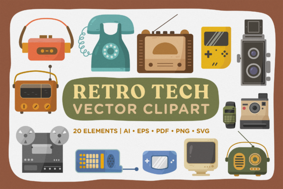 Retro Tech Gadget Vector Clipart for Embroidery Projects