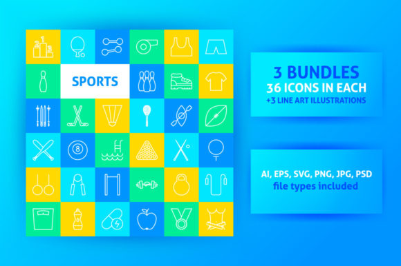 Sport Items Line Art Icons: A Modern Graphic Design Asset for Local Businesses