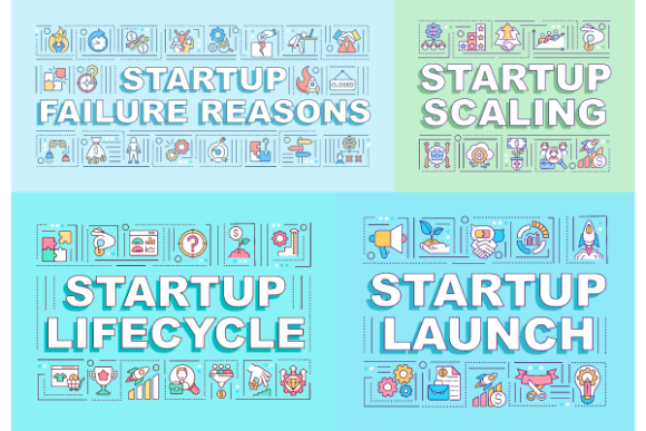 Startup Lifecycle Word Banners Bundle: Modern Graphics for Small Business Branding