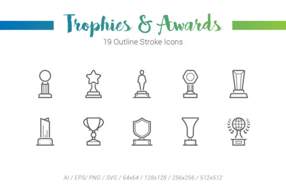 Trophy Award Outline Stroke Icons for Commercial Graphics