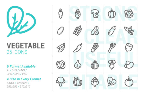 Vegetable Strong Line Icon: A Versatile Graphic Design Asset for Content Publishing