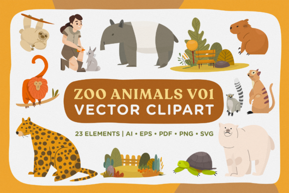 Zoo Animal Vector Clipart Pack 1 – A Solid Illustration Set for Digital Sellers
