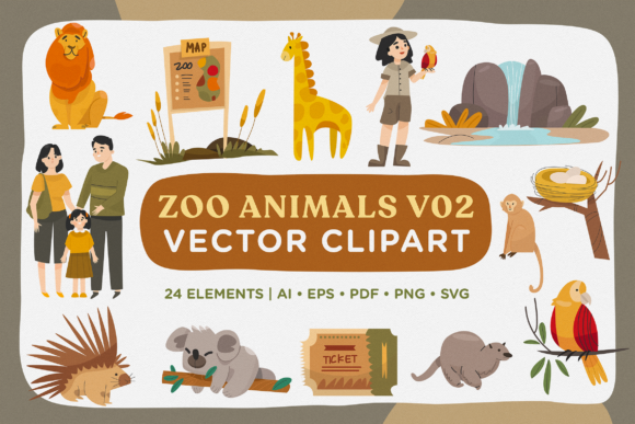 Zoo Animal Vector Clipart Pack 2: A Versatile Graphics Asset for Creative Projects